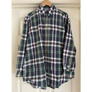 Izod Mens Shirt Large Long Sleeve Cotton Red Green Plaid Button Up Collar